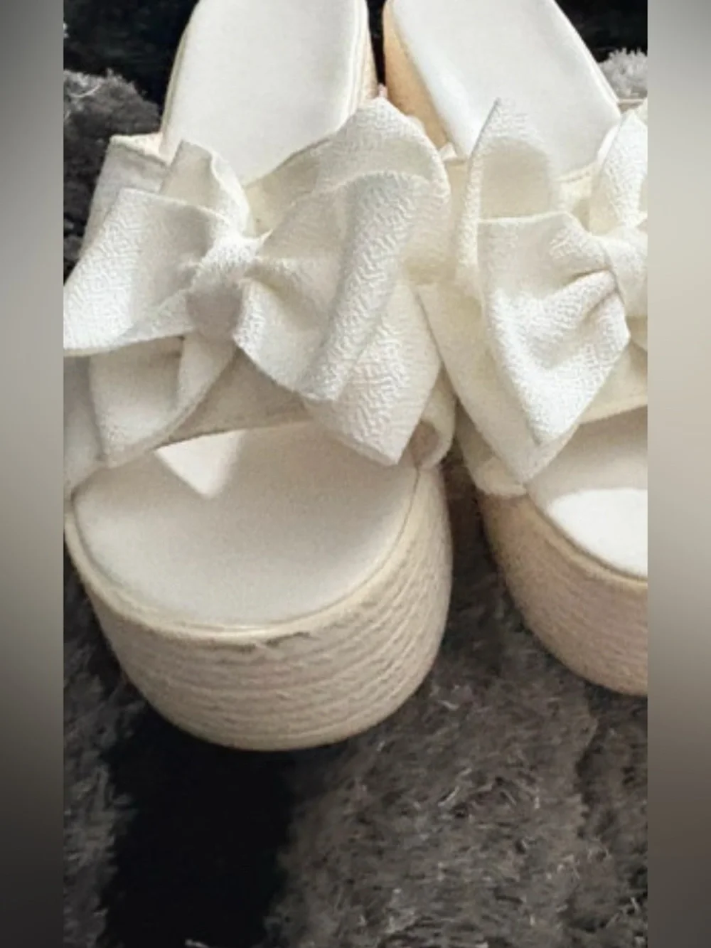 New-9 White Bow Espadrille Platform Slide Sandals - Women
